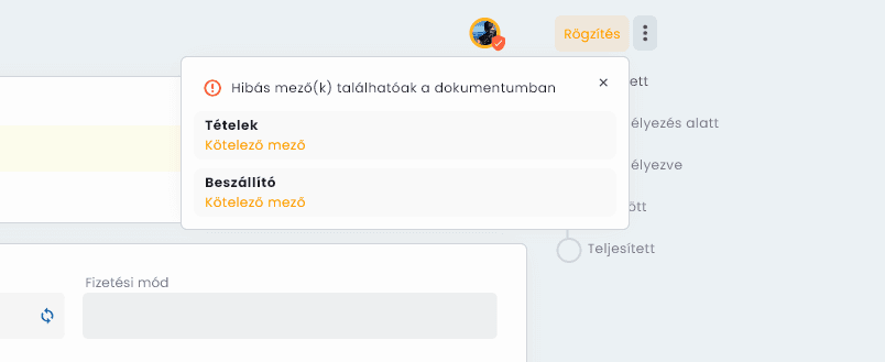 Mentés gomb (kötelező mező hiányzik)